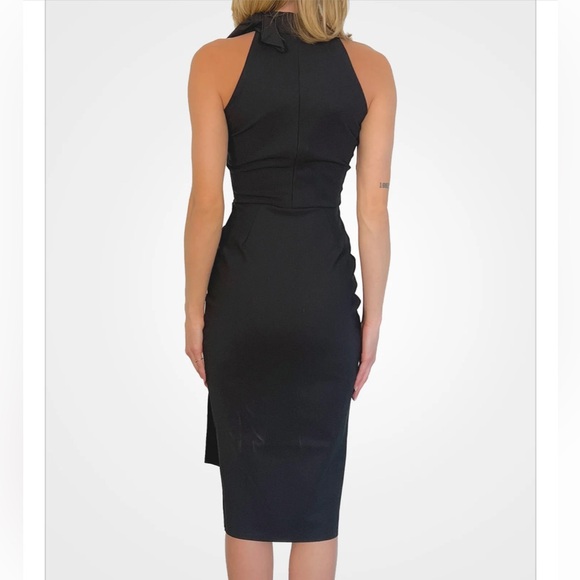 CHIARA BONI Adania Ruffle Jersey Halter Midi Dress - Black Size 12 - Picture 3 of 9